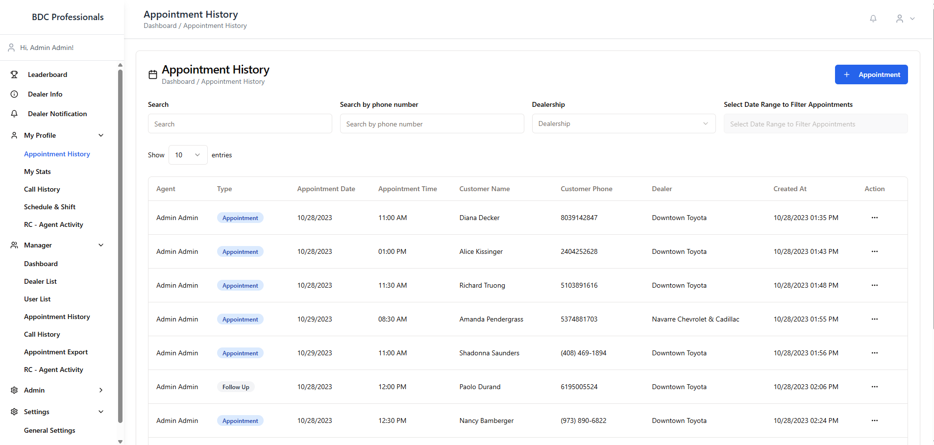Appointments page